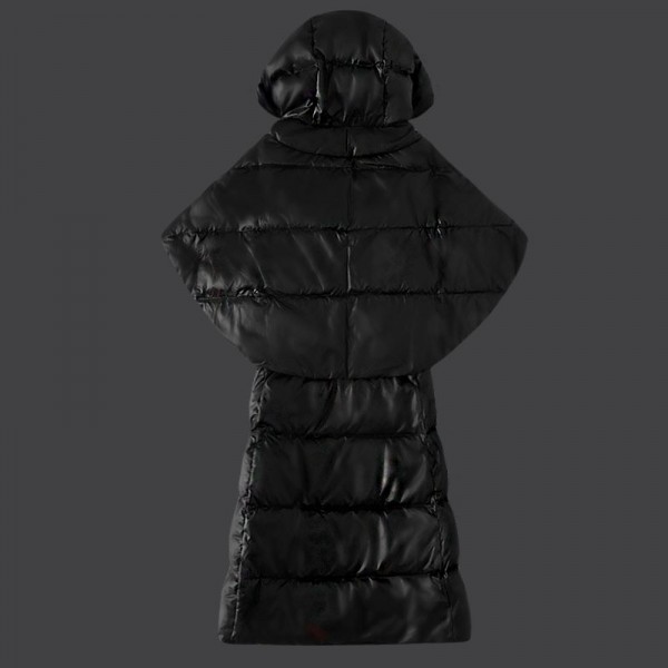 Moncler Donna Giù cappotto nero con mantello e cappello uscita M1034
